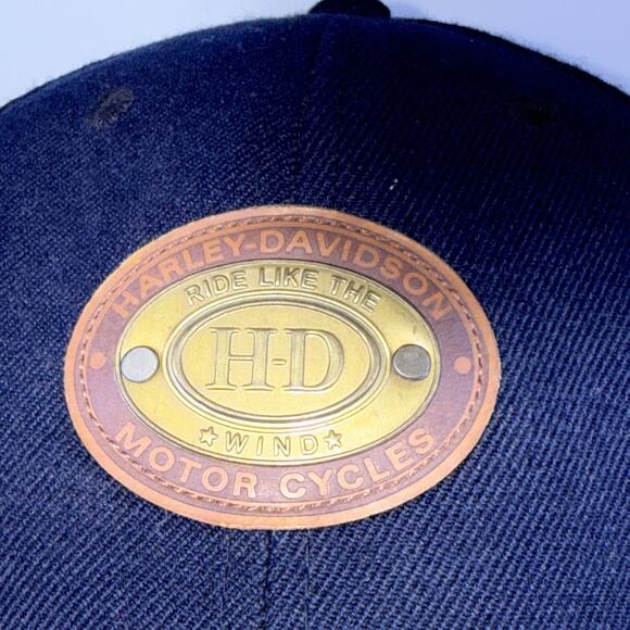 Vintage Harley Davidson Hat Cap Strap Back Black Ride Like The Wind Wool Leather - Picture 6 of 11